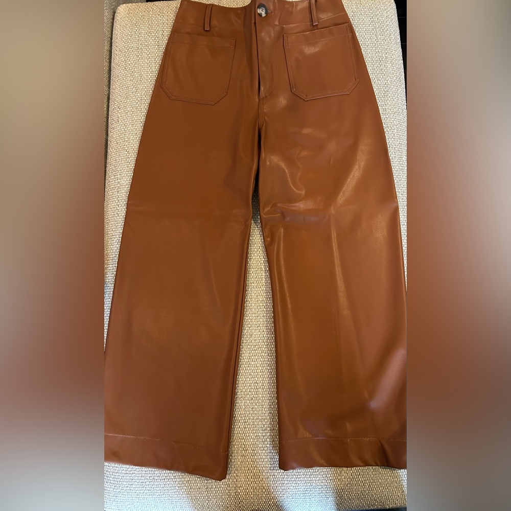 Brown Maeve Colette Wide-Leg Faux Leather Pants